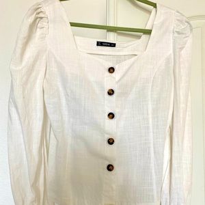 SHEIN summer white top with button down